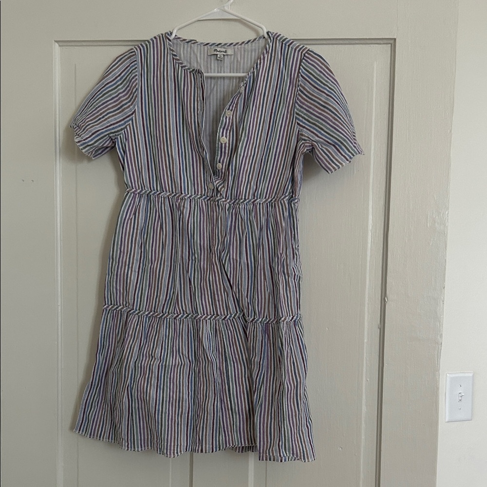 Madewell Striped Mini Dress - Blue, Red, White
